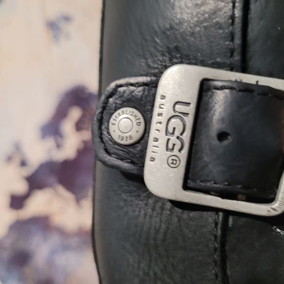 Women's UGG Kensington Mid Calf Moto Style Sheepskin Lined Black Leather Boots. - Picture 9 of 11